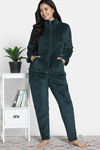 Zivame Soft Snuggles Knit Poly Fur Fabric Loungewear Set - Dark Sea — thumbnail 2